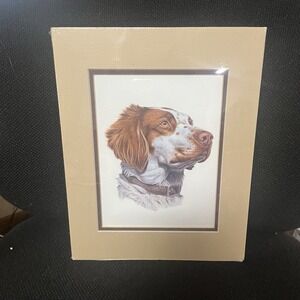 Brittany Spaniel Original Art Print 8x10 Matted. Sealed